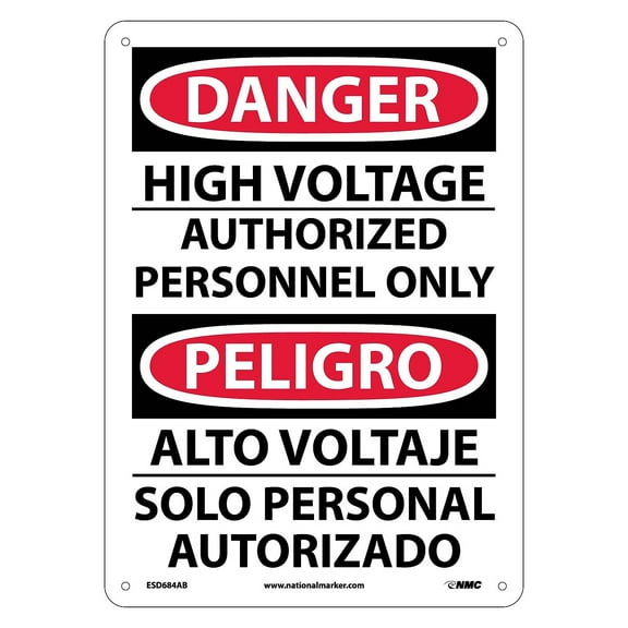 National Marker High Voltage Authorized Personnel Only Bilingual 14X10 .040 Aluminum Danger Sign