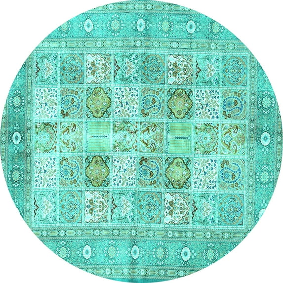 Ahgly Company Machine Washable Indoor Round Persian Turquoise Blue Traditional Area Rugs, 5' Round