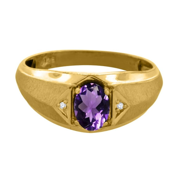 Mauli Jewels Engagement Rings for Men 0.76 Carat Mens Diamond And Oval Amethyst Ring prong 10K Yellow Gold