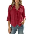thumbnail image 2 of Neewe Cotton Button Down Shirts for Women 3/4 Sleeve Tops V Neck Collared Blouses Business Casual Outfits, 2 of 8