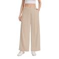 thumbnail image 3 of Womens Cotton Linen Pants Casual Button Up High Waisted Wide Leg Trousers Business Offices Trousers Straight Pants Trouser Summer Clothes Beige L, 3 of 7