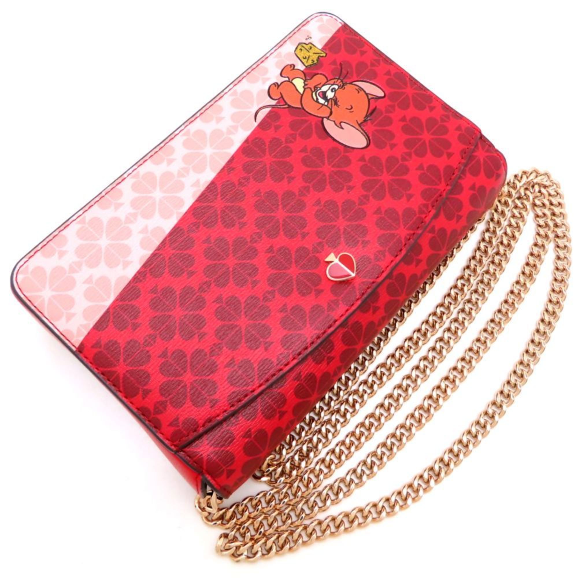 Pre-Owned Kate Spade Tom & Jerry Chain Shoulder Bag PWRU774 Leather Red Women's 352803 (Good)