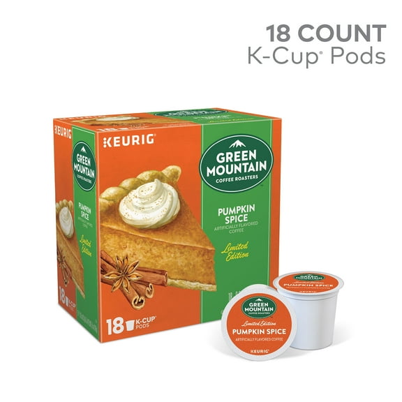 Green Mountain Coffee Pumpkin Spice Flavored K-Cup Pods, Light Roast, 18 Count for Keurig Brewers