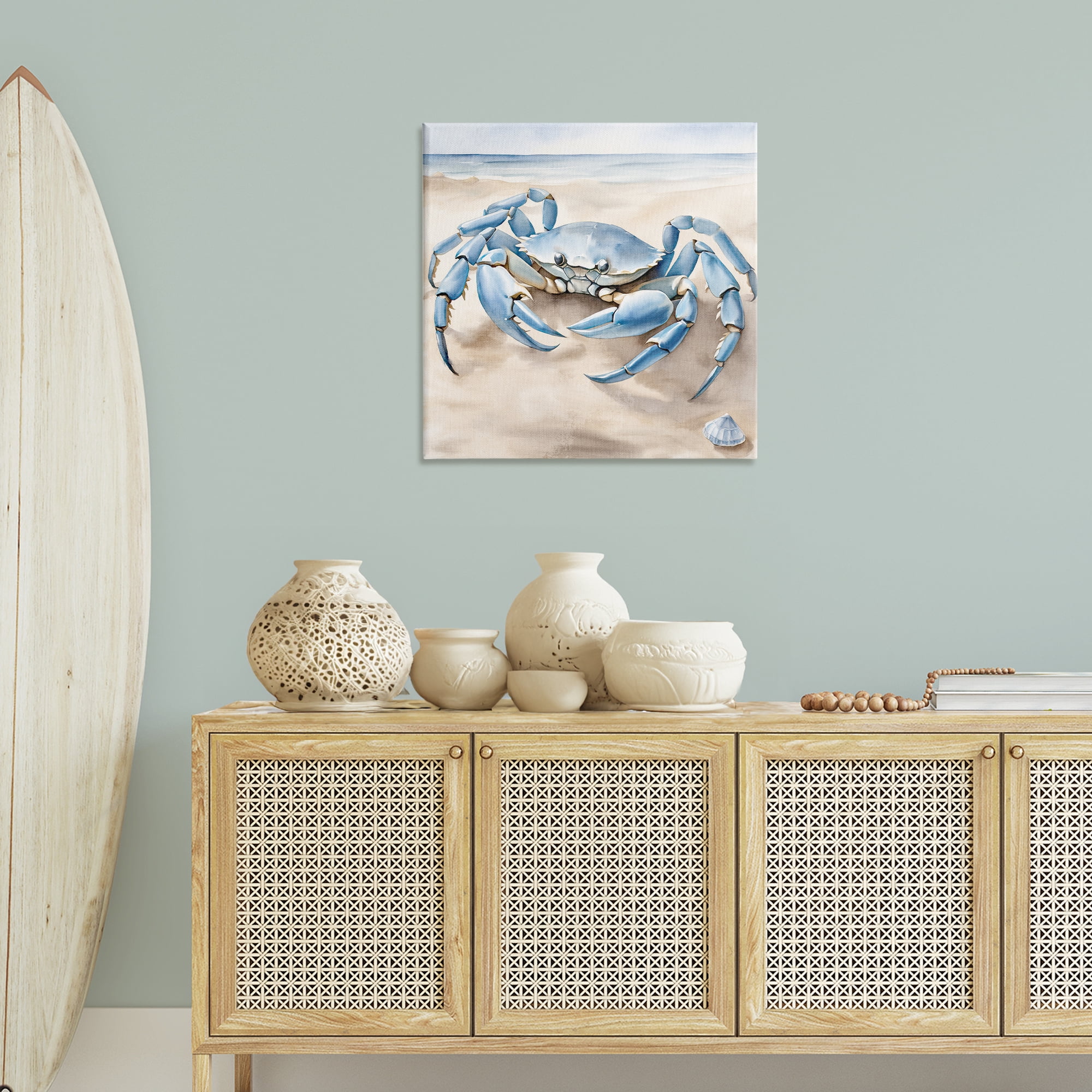 Stupell Industries Blue Crab on Beach Animals & Insects Painting Gallery Wrapped Canvas Art Print Wall Art, 30 x 30