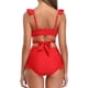 thumbnail image 2 of Mujer Trajes de baño de Envoltura Cruzada Bikini de Vendaje con Volantes, con Cintura Alta de Dos Piezas Rosa Roja CH Rosa Roja CH Xishao ropa, 2 of 2