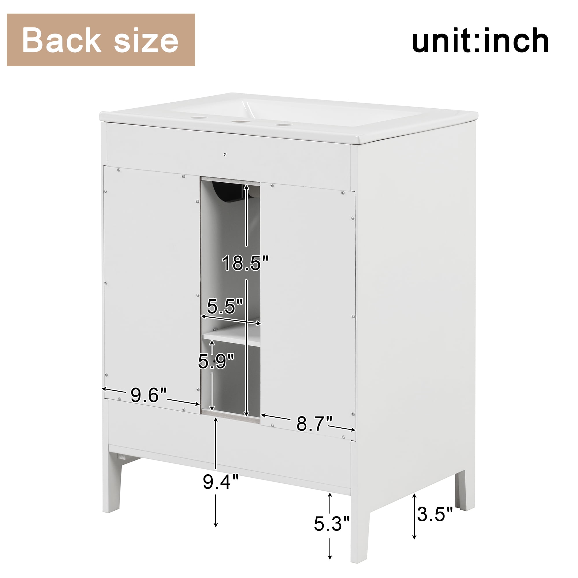 Euroco 24" Bathroom Vanity with 1 Sink,Two Drawers and Door, Adjustable Shelf