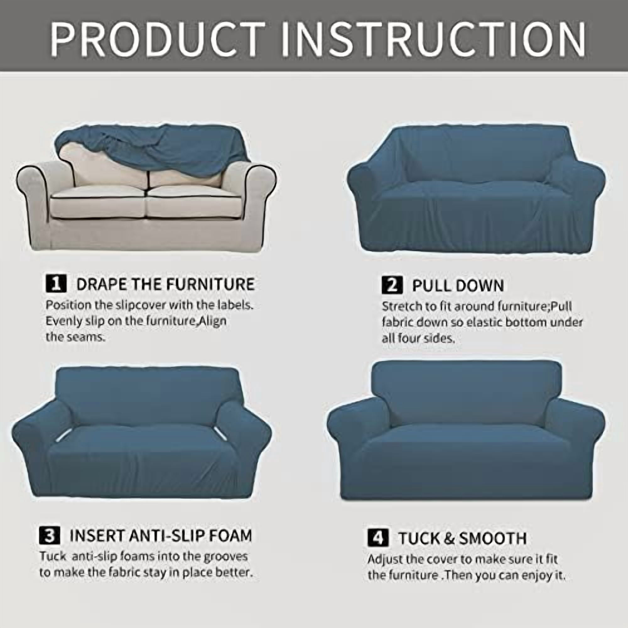 Stretch Oversized Sofa Slipcover 1-Piece Sofa Cover Furniture Protector Couch Soft with Elastic Bottom for Kids, Polyester Spandex Jacquard Fabric Small Checks Bluestone