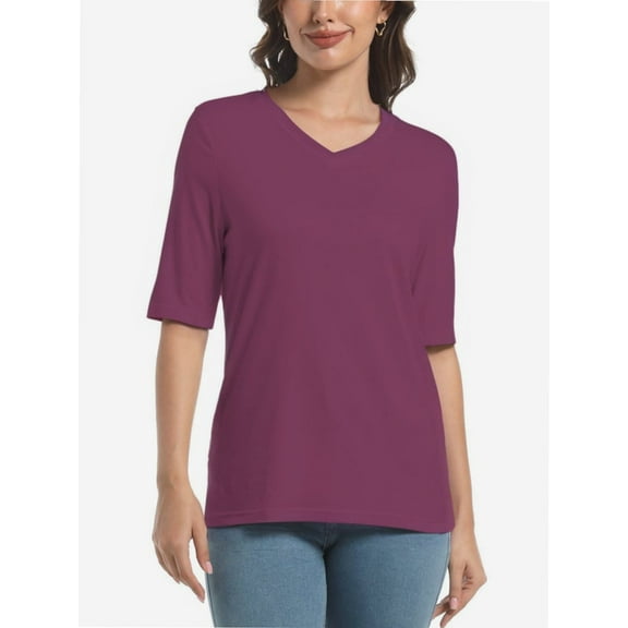 Women's V Neck T Shirts Basic Summer Tees Casual Half Sleeve Tops