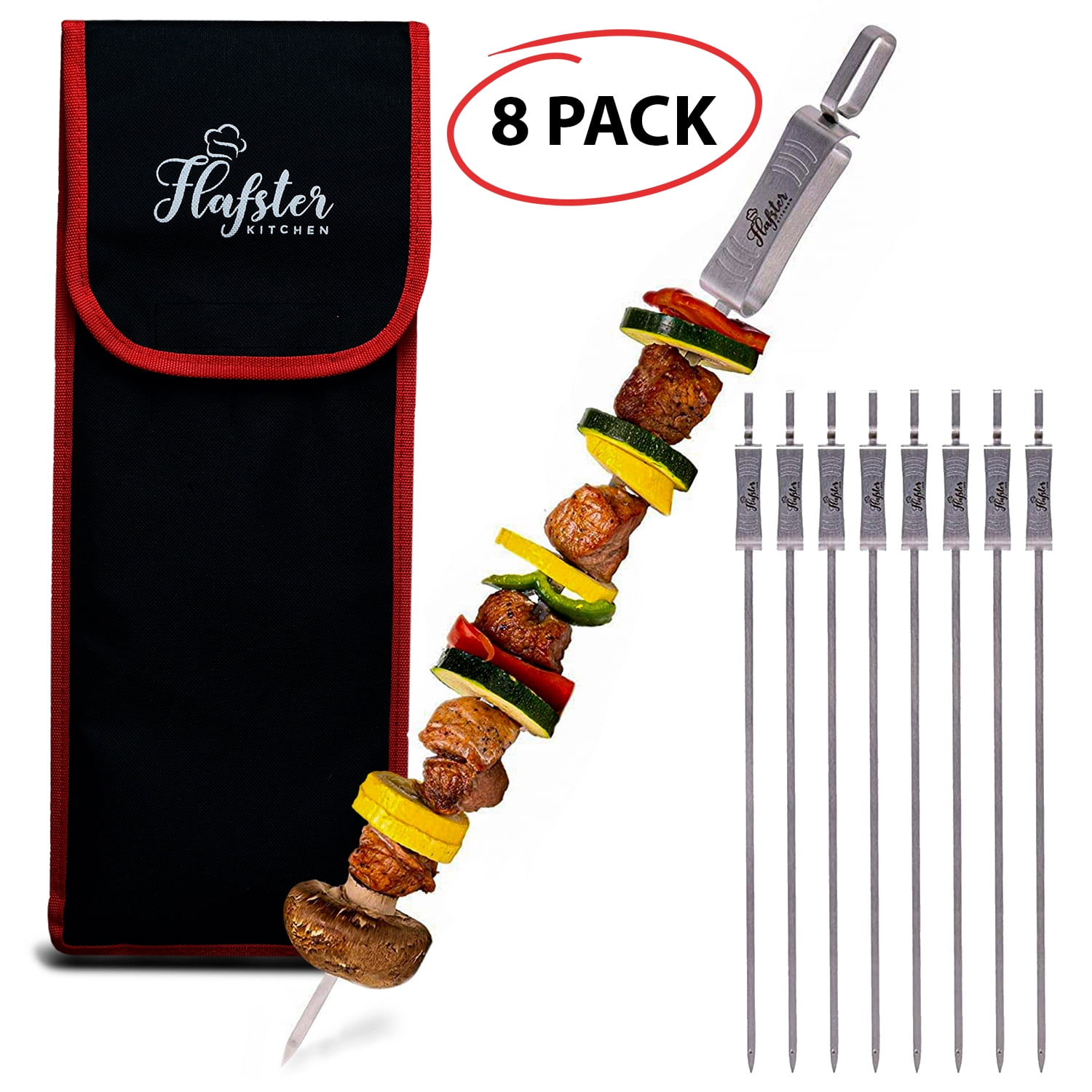 Flafster Kitchen Skewers for Grilling 16" Long Flat BBQ Skewers with