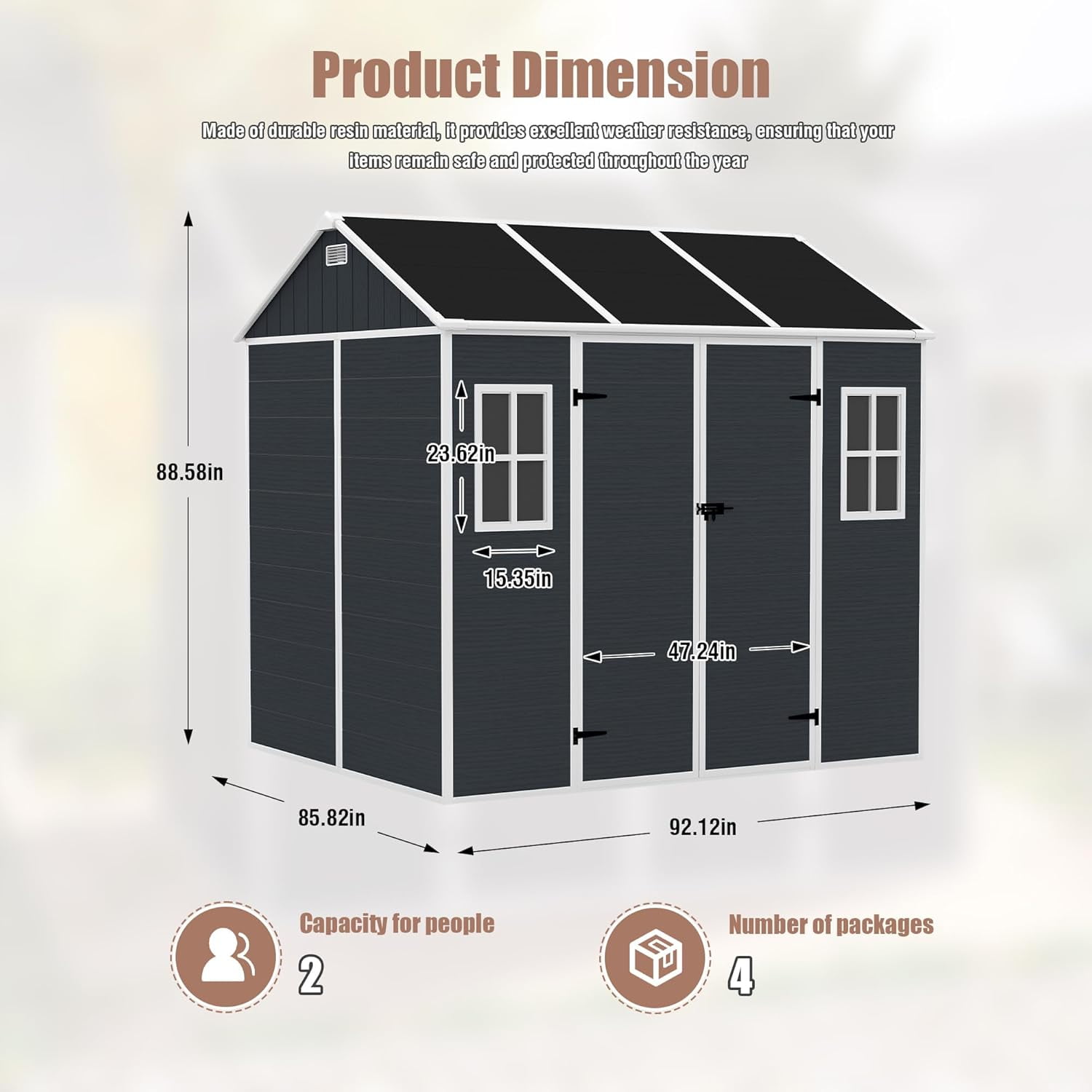 Outdoor Storage Shed 6x6 Ft, Resin Plastic Tool Shed with Lockable Door for Yard, Garden Shed Patio, Weatherproof, Grey & White
