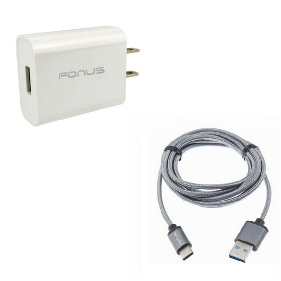 Type-C 10ft USB Cable w 18W Quick Home Charger G9G for Acer Liquid Jade Primo - Alcatel PulseMix, 7, Idol 5S 5 4S - ASUS Zenfone V Live, ROG Phone, AR 6 5z 4 Pro - Blackberry Key2, Motion