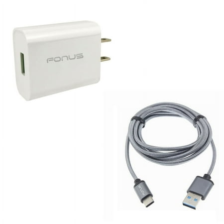 Type-C 10ft USB Cable w 18W Quick Home Charger G9G for Acer Liquid Jade Primo - Alcatel PulseMix 7 Idol 5S 5 4S - ASUS Zenfone V Live ROG Phone AR 6 5z 4 Pro - Blackberry Key2 Motion