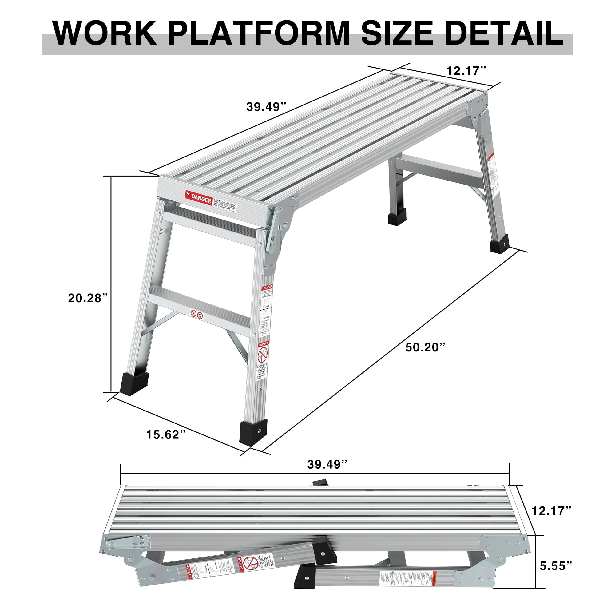 Kadyn Work Platform Aluminum Step Ladder, Heavy Duty Aluminum Folding Ladders Stool w/Non-Slip Matb, Silver Duty Portable Bench Ladders Stool, Aluminum Work Platform Kadyn Work Platform Aluminum Step Ladder, Heavy Duty Aluminum Folding Ladders Stool w/Non-Slip Matb, Silver Duty Portable Bench Ladders Stool, Aluminum Work Platform