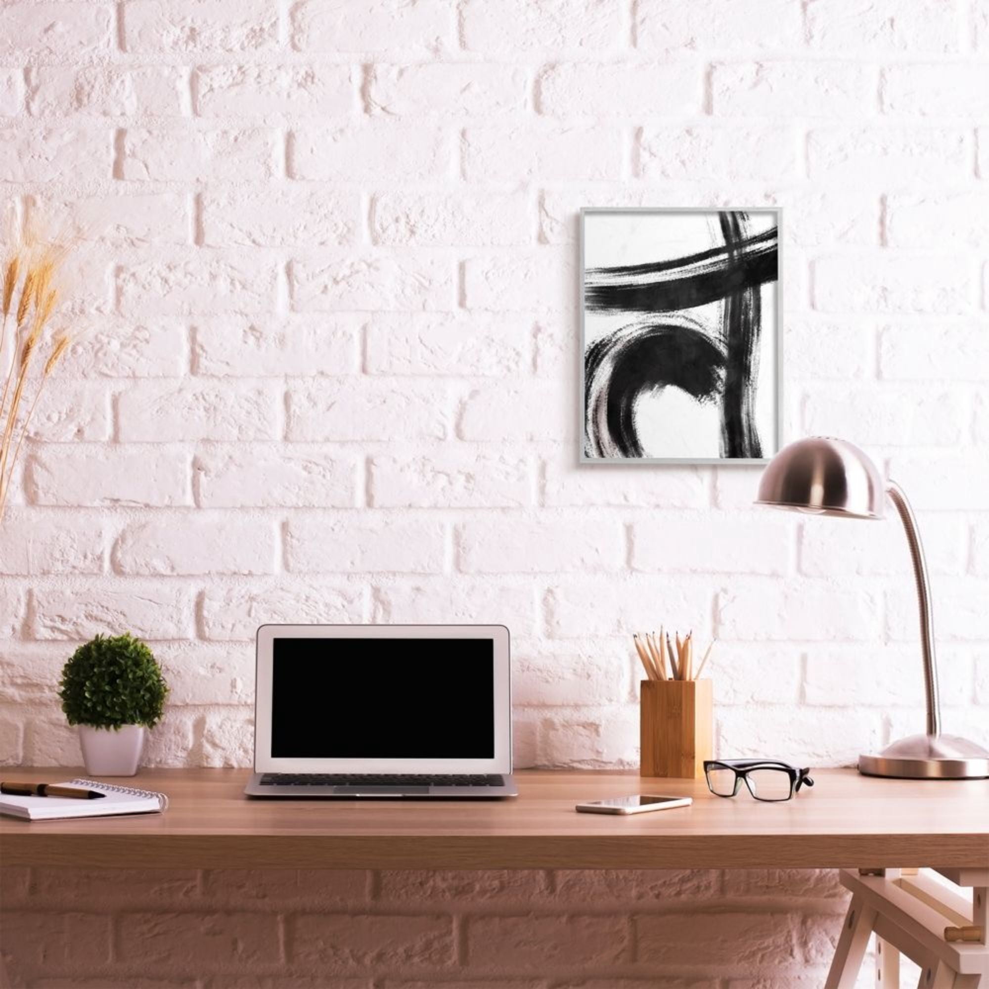 Stupell Industries Defined Black Brush Strokes Small Pink Detail Design by Onrei