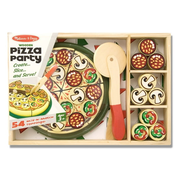 Melissa Doug Pizza Party Wooden Play Food Set With 54 Toppings