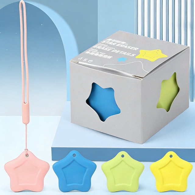 Fufafayo Star Eraser Set 4 Pack With Lanyard, Cute Soft Pencil Erasers ForKidsStudents, Detachable Secure String Eraser, Study Supplies For Classroom Home Office