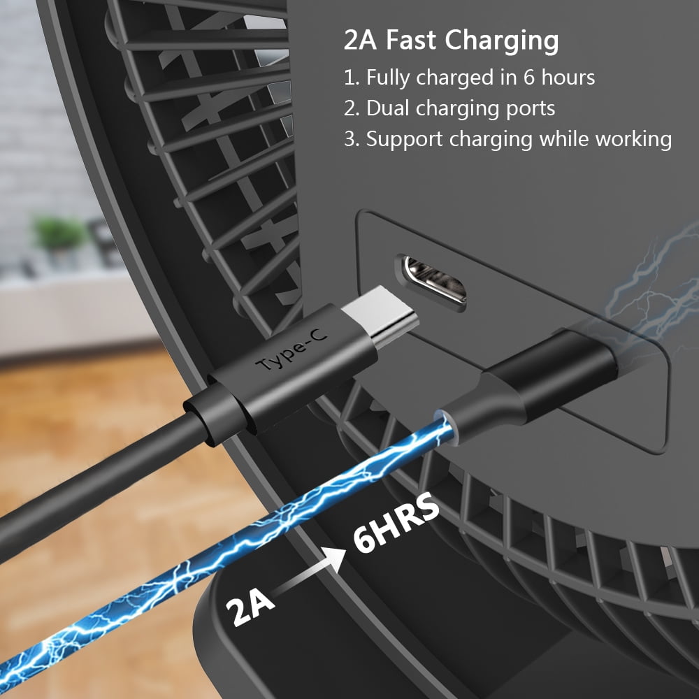 OPOLAR 8'' 4 Speed Rechargeable Clip On Tabletop Fan