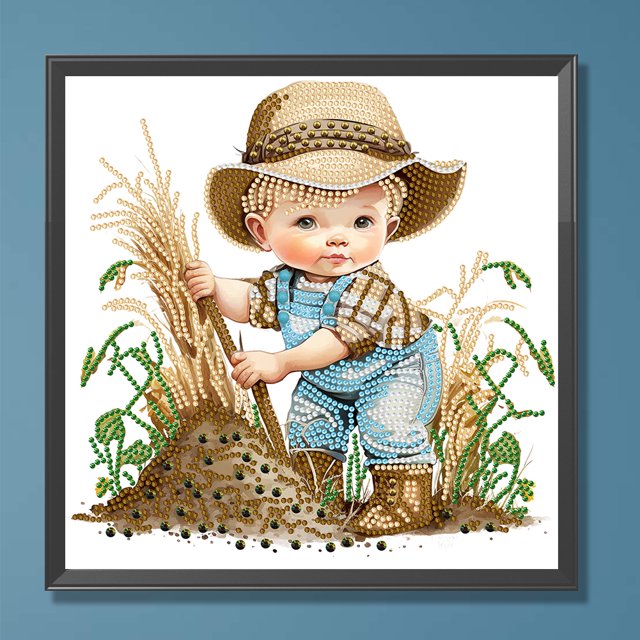 Pintura de diamante 5D DIY parcial con forma especial taladro granja vaquero niño Kit 30x30cm
