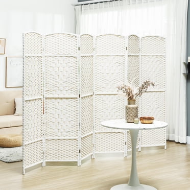 Kadyn Room Divider with Screen 6 Panel 6' Tall Privacy Screen Freestanding Wood Partition, Screen Wall Divider for Home Office, Bedroom, White
