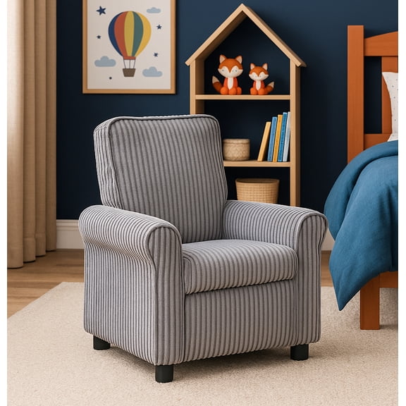 Olive & Opie Jordan Kids/Toddler Recliner Chair - Push Back Lounge Sofa for Boys & Girls Age 3 , Soft Gray Cords