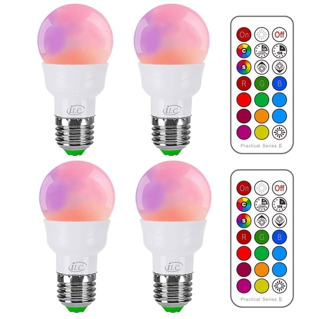 Bombilla LED ILC RGB de 5 W, E26, base de rosca, regulable, 450 lm (paquete de 4)