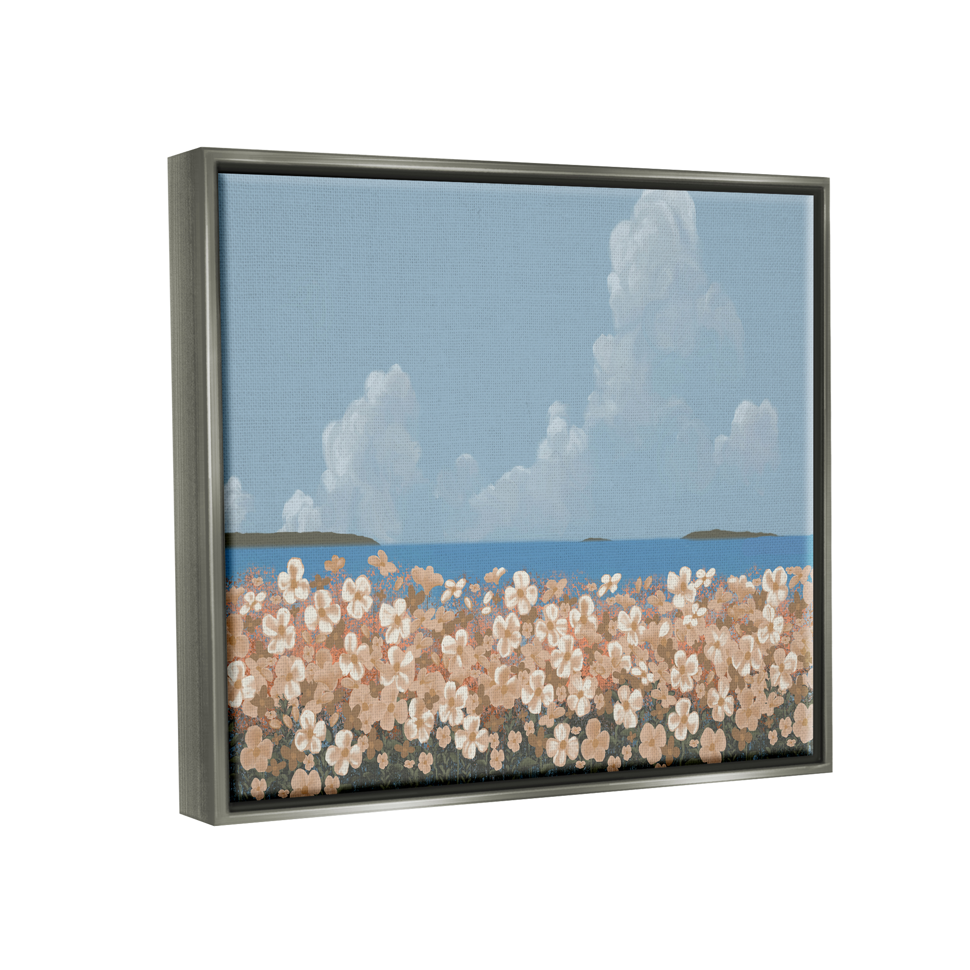Stupell Industries Coastal Flower Meadow Botanical & Floral Painting Gray Floater Framed Art Print Wall Art, 31 x 25