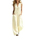 thumbnail image 2 of Casual Summer Sleeveless Jumpsuit With V-Neck Button Front And Striped Pattern, Solid Loose Fit, 2 of 7