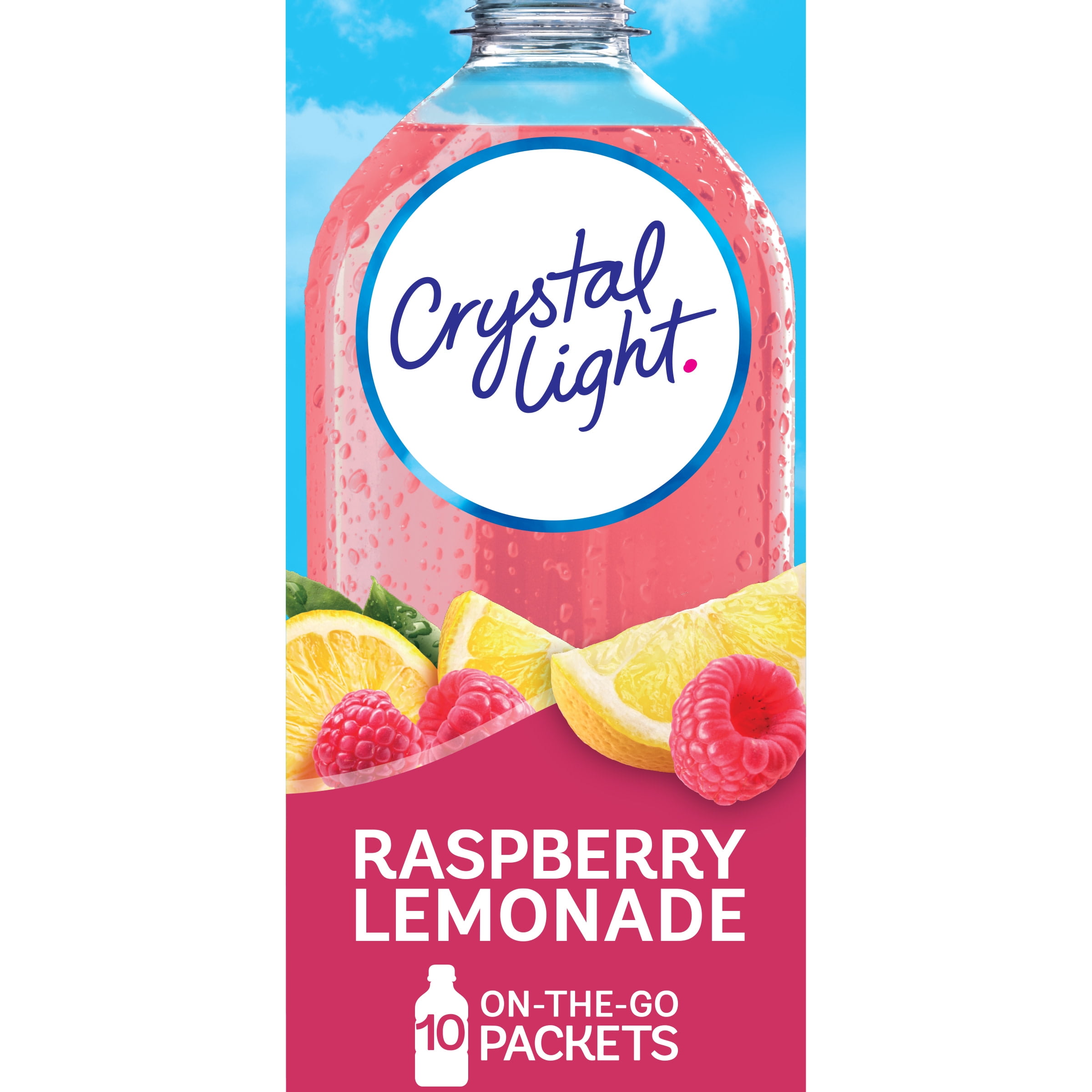 Crystal Light Raspberry Lemonade Sugar Free Drink Mix Singles Caffeine Free, 10 ct On-the-Go-Packets