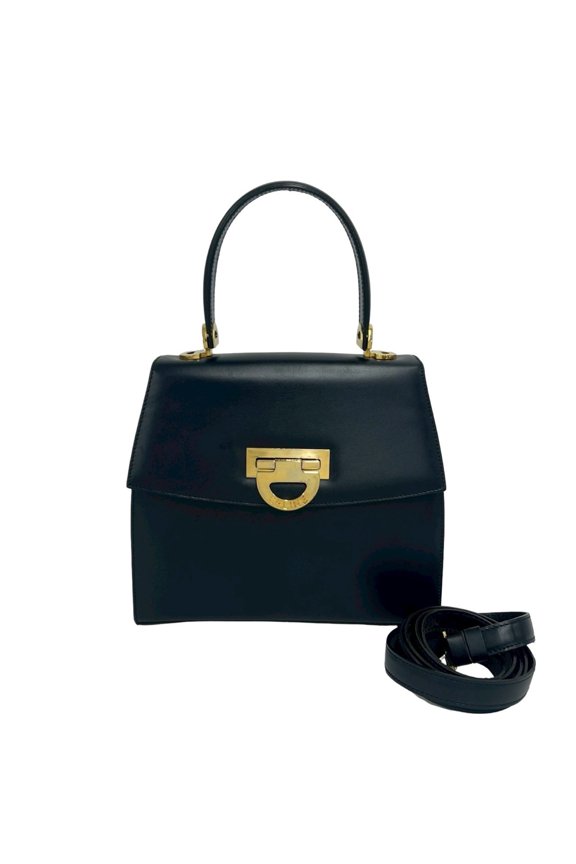 Pre-Owned CELINE Vintage Logo Hardware Calf Leather 2-Way Handbag Mini Tote Bag Shoulder Navy...