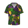 thumbnail image 2 of Lsque Mardi Gras7 print Men's Cuban Collar Short Sleeve Shirt Summer Beachwear Casual Button Down Fashionable Vacation Leisure Shirt-4X-Large, 2 of 7