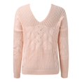 thumbnail image 3 of Gibobby Suéter cuello v, 2023 Suéter de punto trenzado con cuello en V, manga larga, grueso, a rayas, a la moda, holgado, para mujer(Rosa,CH), 3 of 4