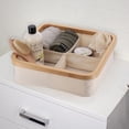 thumbnail image 2 of Square Foldable Storage Basket with Bamboo Frame and Ecru Fabric, 4-Compartment Organizer for Home and Office, Ideal for Bathroom Essentials, 12x12x4 inches, Set of 1, 2 of 6
