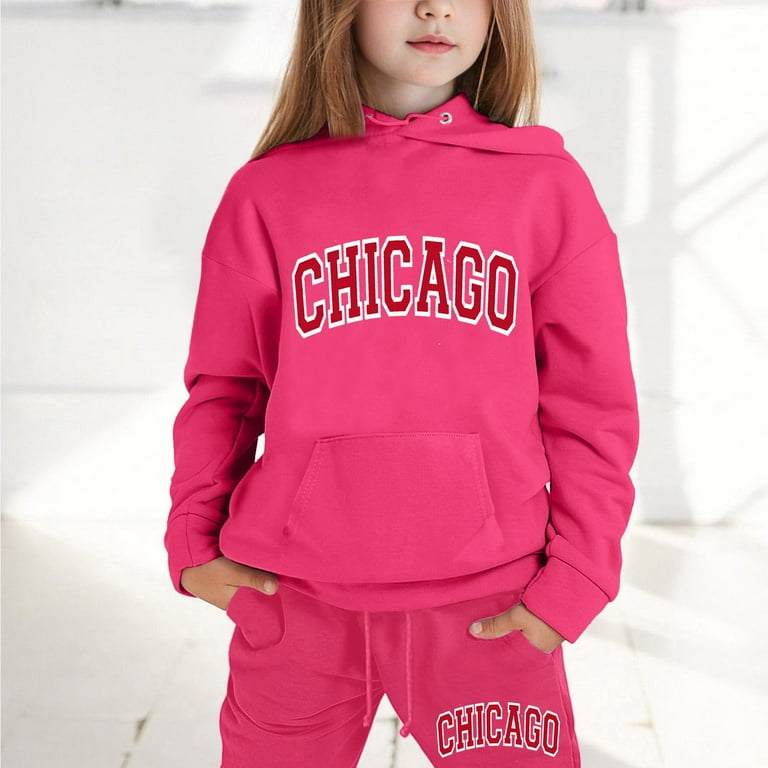 Girls Hooded Tracksuit 2PC Kids Pullover Sweatshirt CHICAGO