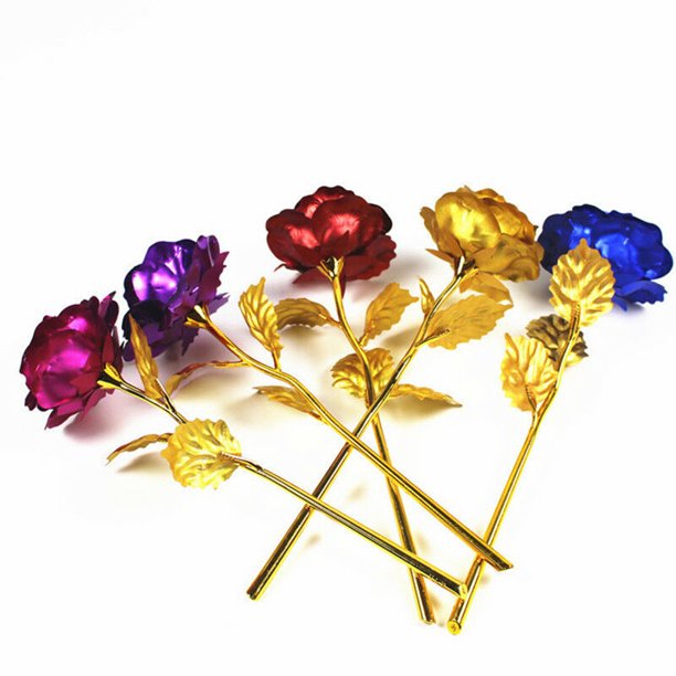 24K Gold Foil Rose Flower Faux Colorful Flower For Mother's Day
