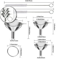 VQPeo Metal Stainless Steel Funnel, Large Medium Small Funnel Set of 3, Mini Funnels for Kitchen Use Filling Bottles Flask Cooking, 2 Brushes