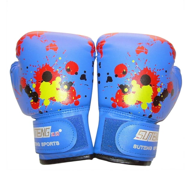 Wosthever Guante de boxeo para niños Dido, saco de boxeo deportivo de cuero PU, guantes de entrenamiento, guante de combate para niños Boxeo Azul