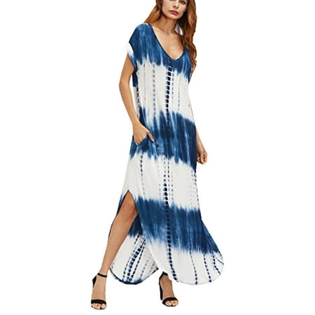 

Juebong Women Casual Fashion Short Sleeve Casual Printed Summer Super Long Dress
