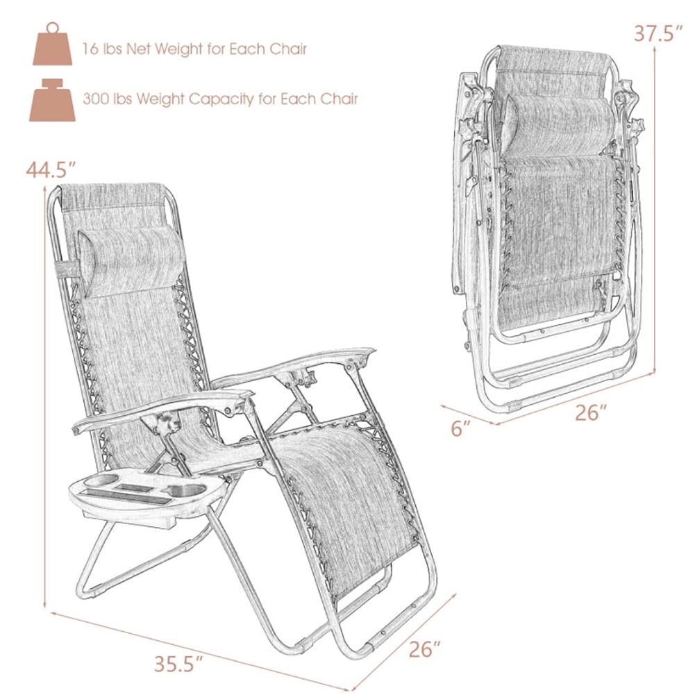 Aimee Lii 2 Pieces Folding Recliner Zero Gravity Lounge Chair, Outdoor Patio Furniture, Beige