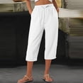 thumbnail image 3 of Tnhcen Women's High Waisted Drawstring Pockets 7/8 Capri Pants, 100% Cotton Prewashed Linen Look Lace Spliced Casual Trousers, Loose Fit Plus Size S - 2XL, 3 of 6