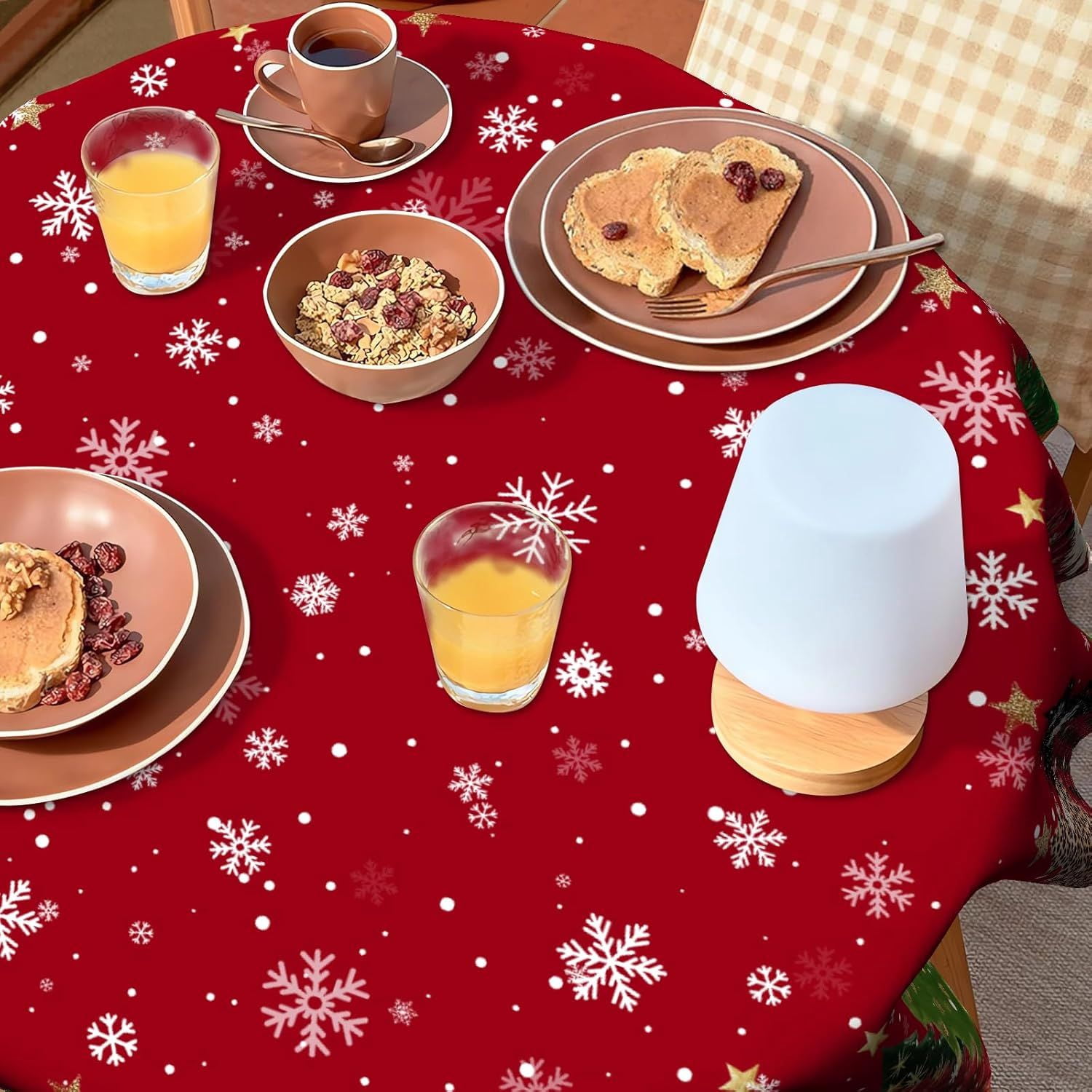 Christmas Round Tablecloth 60 inch Christmas Nativity Table Cloth Xmas Tree Table Cloths Decorations for Home Kitchen Dining Red Buffalo Plaid