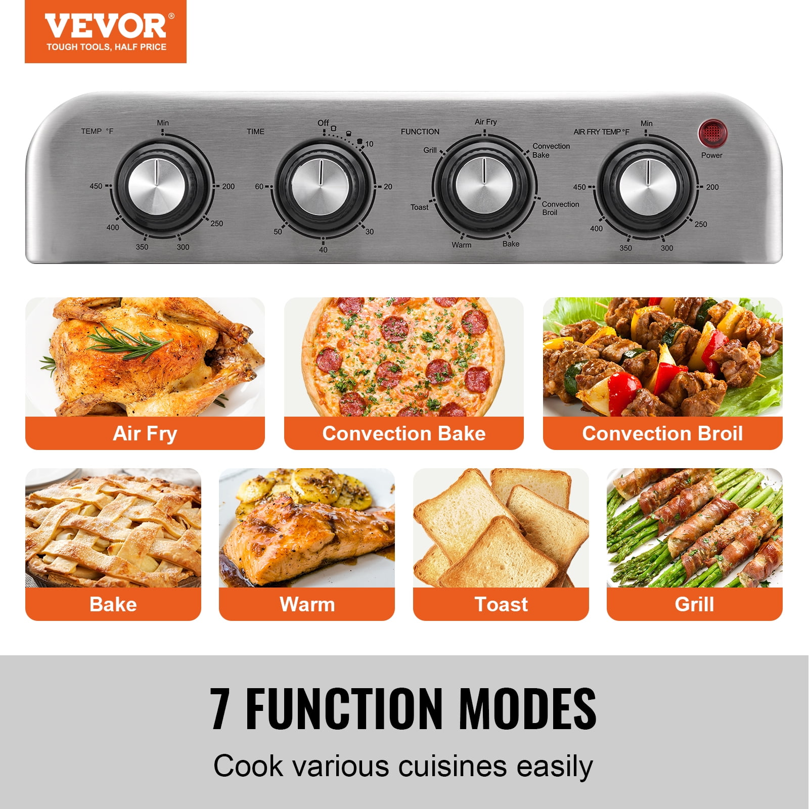 KFFKFF 7-IN-1 Air Fryer Toaster Oven 18L Stainless Steel 1700W Convection Oven