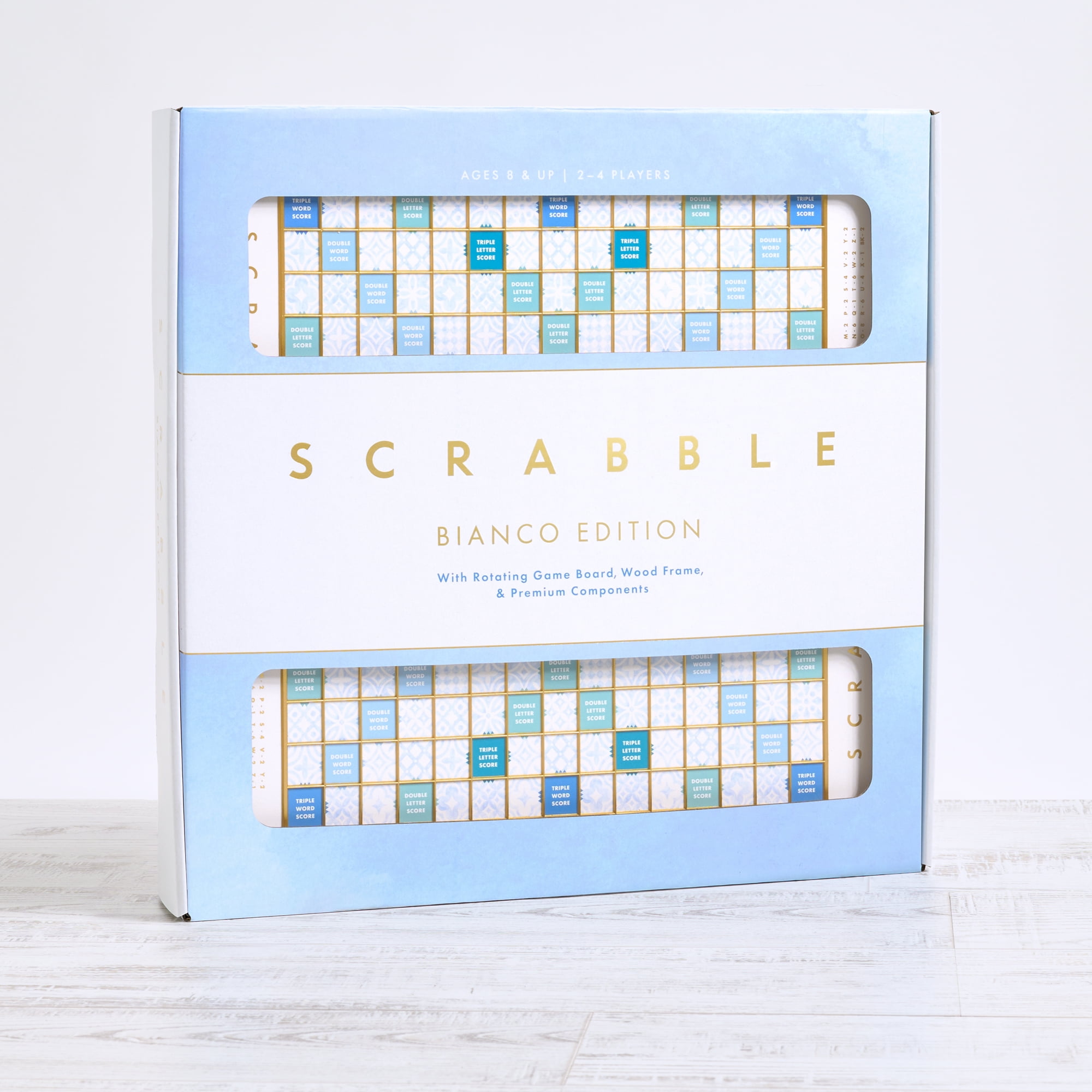 WS Game Company Scrabble Bianco Edition with Rotating Wooden Board