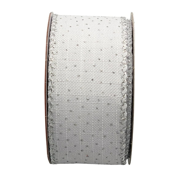 White and Silver Glitter Dots Christmas Ribbon, 1.5" x 15', by Holiday Time