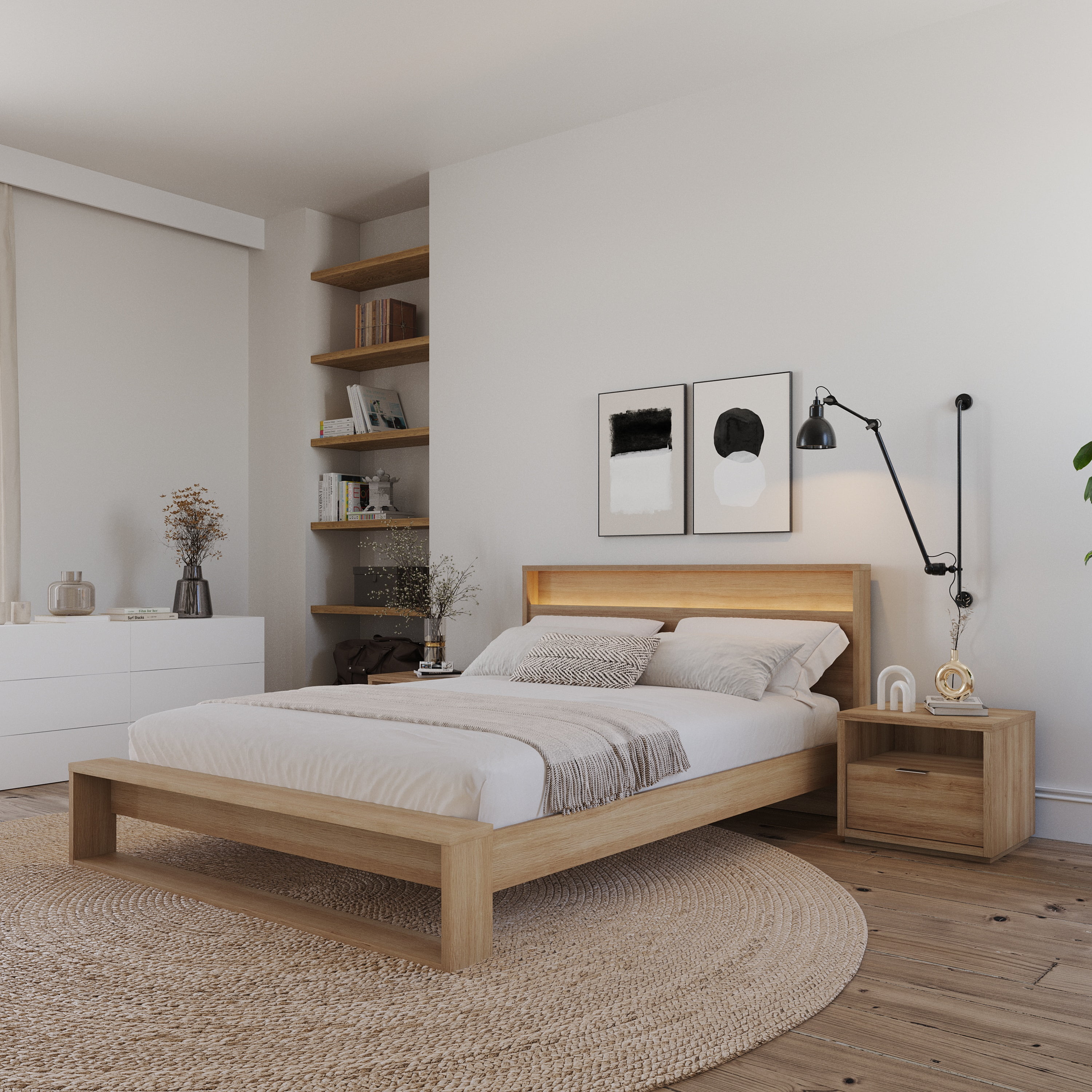Nexera Modern 1 Drawer Nightstand, Brown Oak
