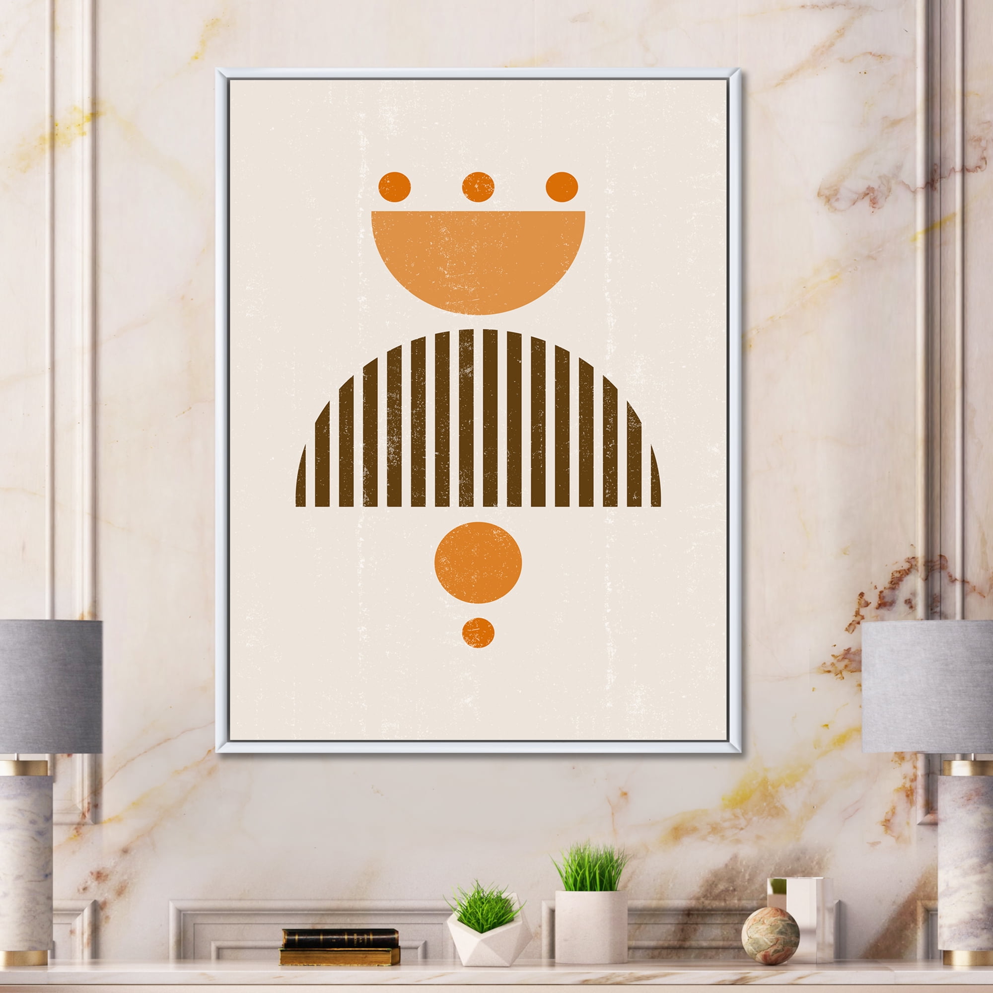 Designart 'Abstract Minimal Moon and Sun In Earth Tones II' Modern Framed Canvas Wall Art Print