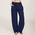 thumbnail image 3 of WULMLEO Linen Pants Women Spring Summer Dressy Casual High Waisted Drawstring Pant Cotton Straight Leg Lounge Trousers Navy S, 3 of 7
