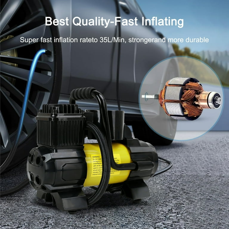 5 Heavy Duty Portable 12V 1 Car Tire Inflator Pump Air Compressor 140W 150 PSI, Gold 5 Heavy Duty Portable 12V 1 Car Tire Inflator Pump Air Compressor 140W 150 PSI, Gold