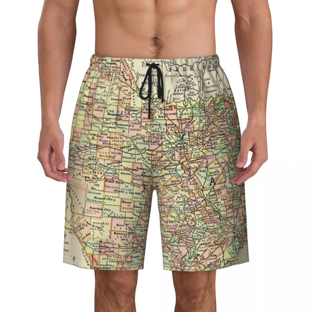 Men Board Shorts World Map Y2K Funny Swimming Trunks Colorful Geographic Quick Dry Trendy Large Size Beach Shorts