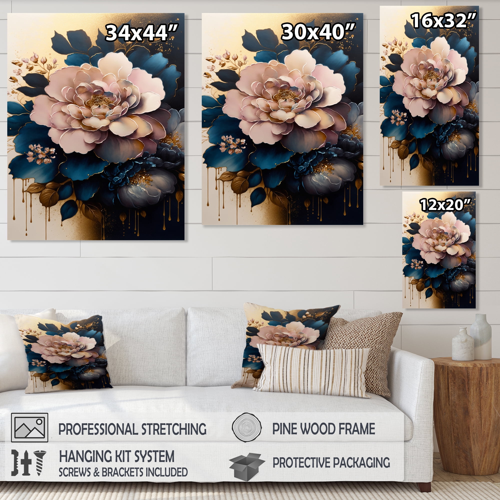 Designart Deep Pink Camellia Floral Design II Canvas Wall Art