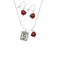 thumbnail image 2 of Delight Jewelry Silvertone Pebble Border Initial - G Red Lucky Ladybug Necklace and Dangle Earrings Set, 2 of 6